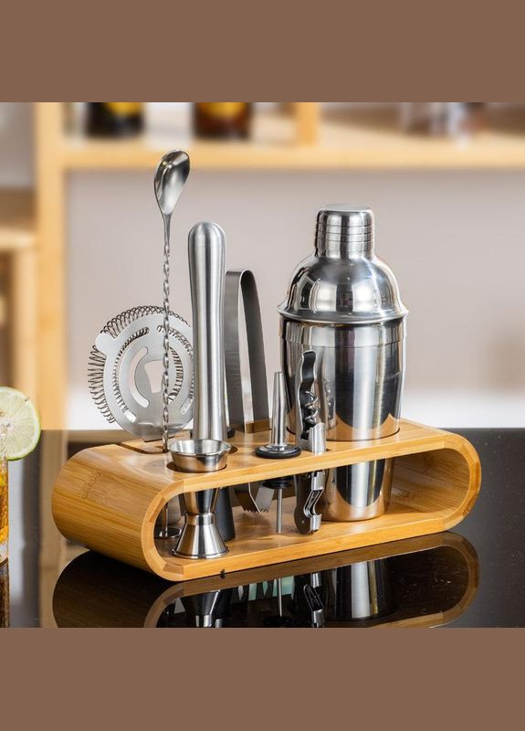 Набор для бара 10 в 1 для приготовления коктейлей Basimc 750 мл с деревянной подставкой, набор бармена (R051210) No Brand (349844471)