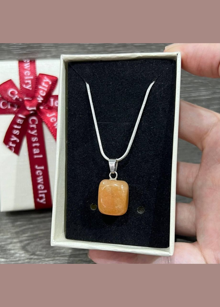 Підвіска з натуральним каменем Сердолік - кулон в формі "міні блок" на ланцюжку срібло в подарунковій коробочці Овен (331291864)