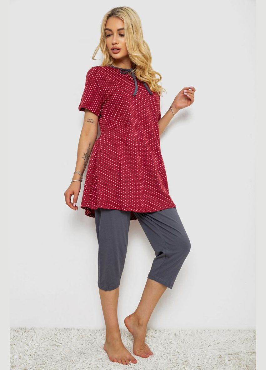 Бордовая всесезон пижама женская с принтом,, 243r10391 Polkan