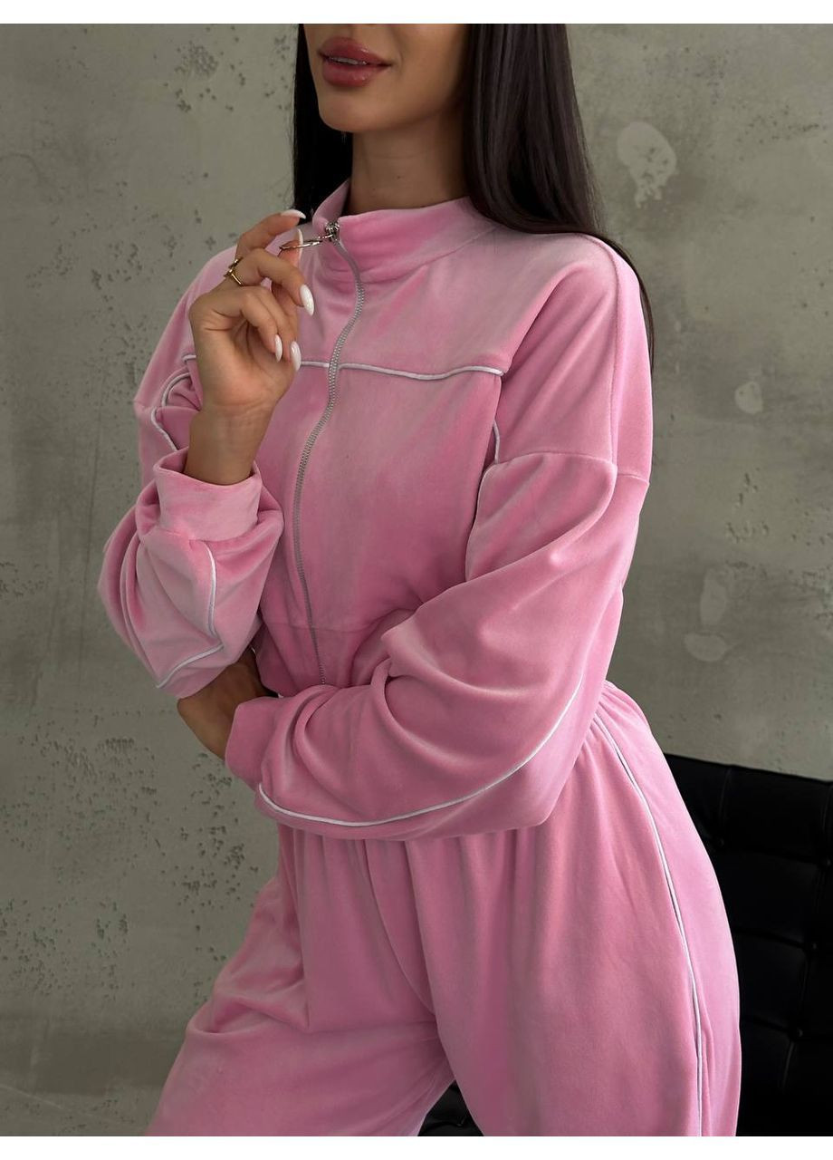Жіночий спортивний костюм з велюру: укорочена кофта та штани з високою посадкою MonCher (363849284)