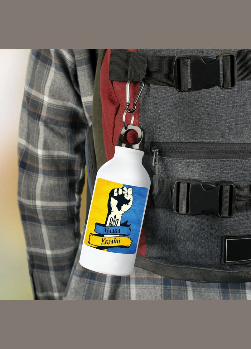 Фляга (пляшка) для води з карабіном Патріотична (Туристична, Для кемпінгу, Для спорту) #10 500 мл Білий No Brand (323639394)