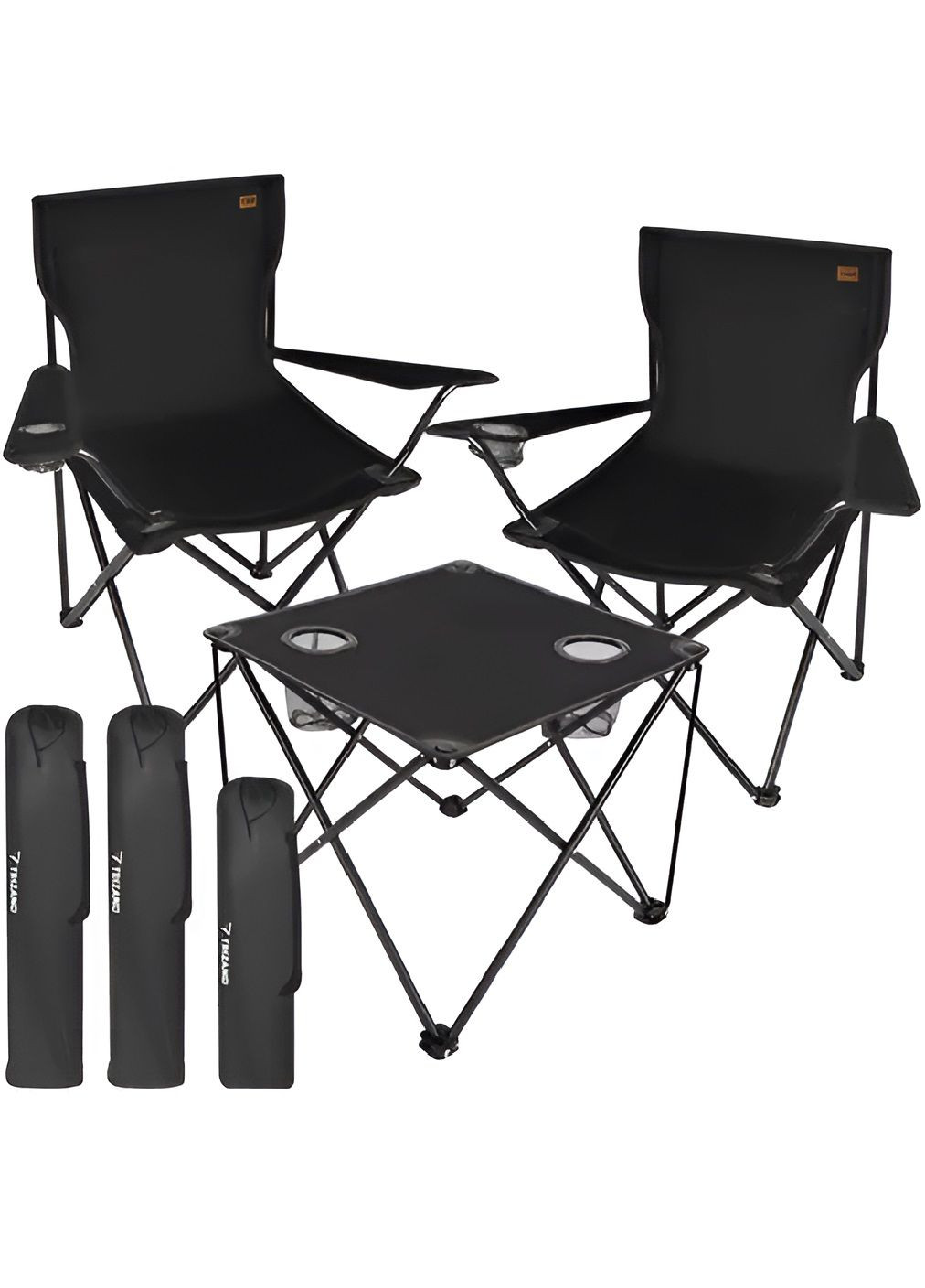 Набор раскладной столик с подстаканниками стульями 2 штуки для туризма рыбалки отдыха на природе (479989-Prob) Черный Unbranded (327910984)