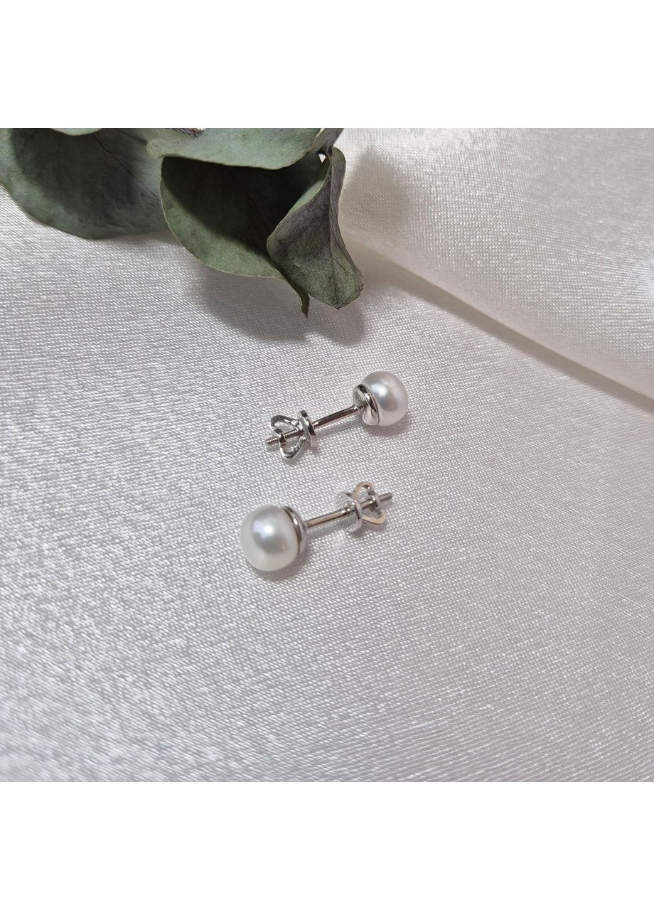 Срібні сережки гвоздики на закрутках із Білими Перлинами 6 мм срібло 925 проби Родоване арт 070жзак 2.04 Nobrand (370438646)