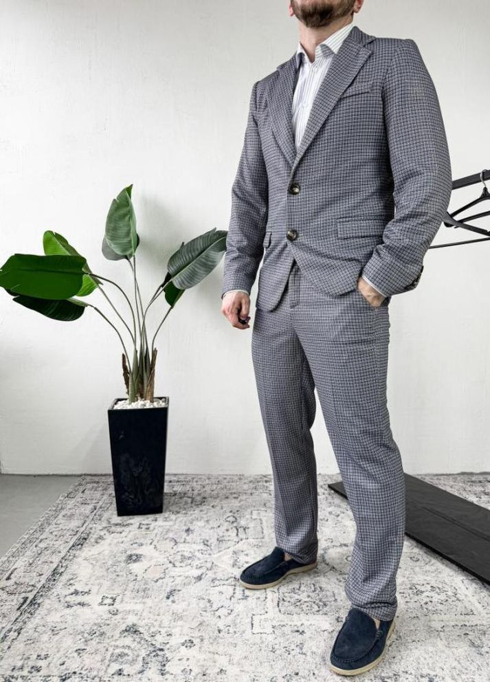 Сірий демісезонний класичний чоловічий костюм жакет штани стильний приталений весна осінь No Brand