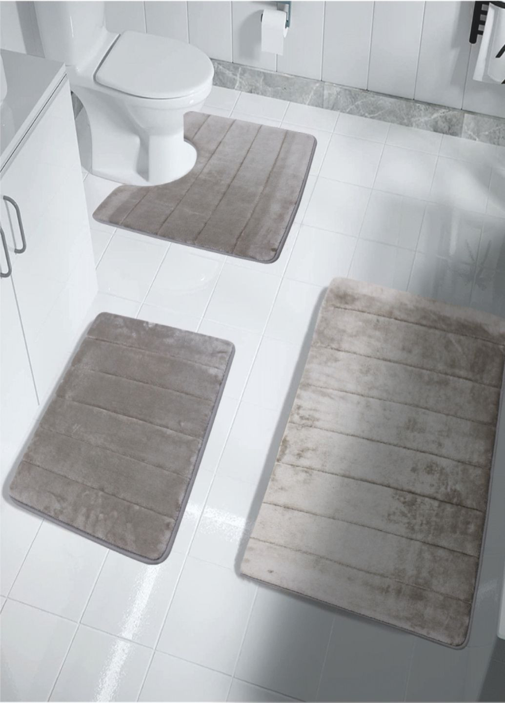 Набор ковриков для ванной и туалета с эффектом памяти 3 шт (50 х 80 см, 40 х 60 см и U-образный 50 х 50 см) Темно-бежевый Aquarius (290888399)
