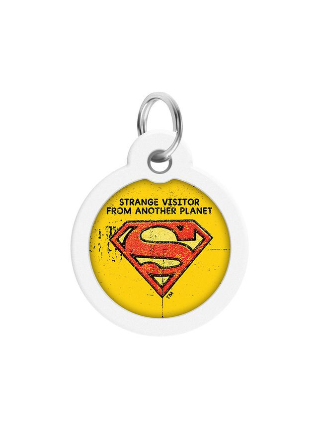 Адресник для собак і котів металевий Smart ID з QR паспортом, малюнок "Супермен вінтаж", коло, Д 30 мм WAUDOG (363199575)