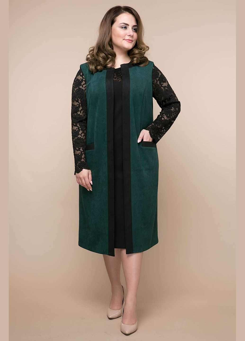 Зелена ділова костюм сукня+кардиган брукс зелений Tatiana