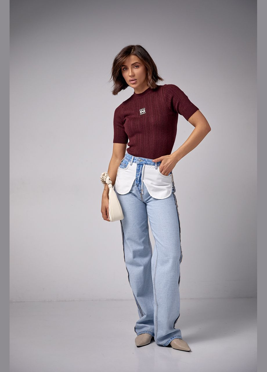 Фактурная вязаная футболка с брошью Liton - (296988271)