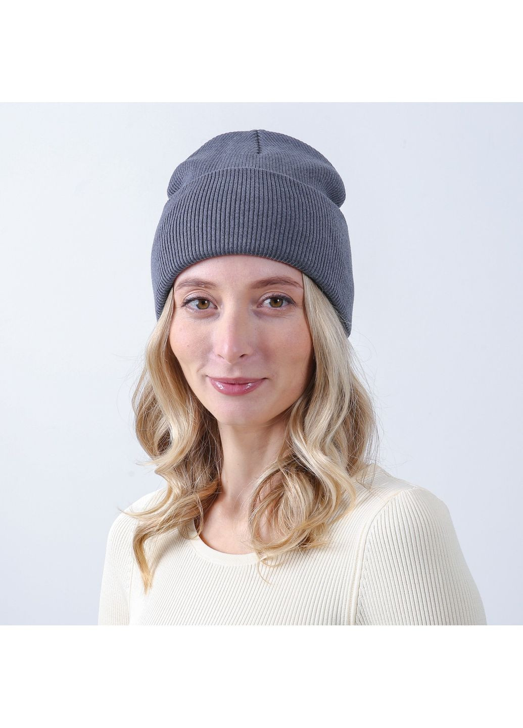 Шапка бини женская хлопок серая FREYA LuckyLOOK 670-045 (362576619)