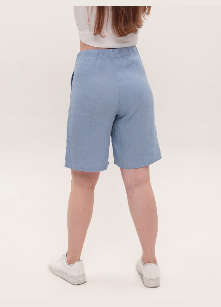 Шорты женские голубые льняные на резинке большие размеры Whitney Прямі (328000581)