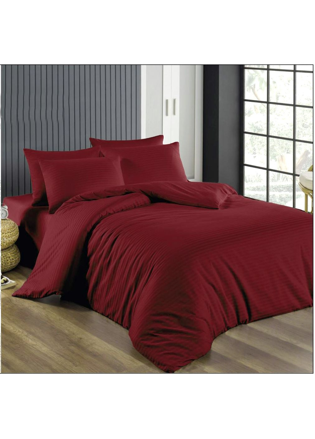 Простирадло на рез. Sateen STRIPE 180*200+25 Red Wine Lighthouse (303140880)