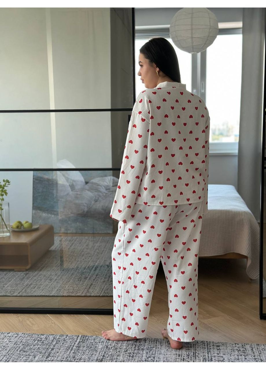 Молочная всесезон женская пижама - домашний костюм plus size рубашка + брюки No Brand