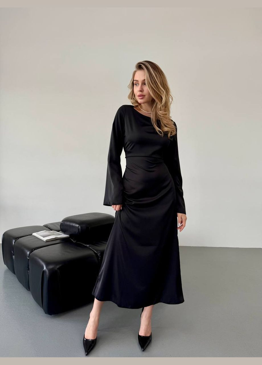 Черное праздничный, коктейльное, вечернее женское шелковое платье а-силуэт Avanti однотонное