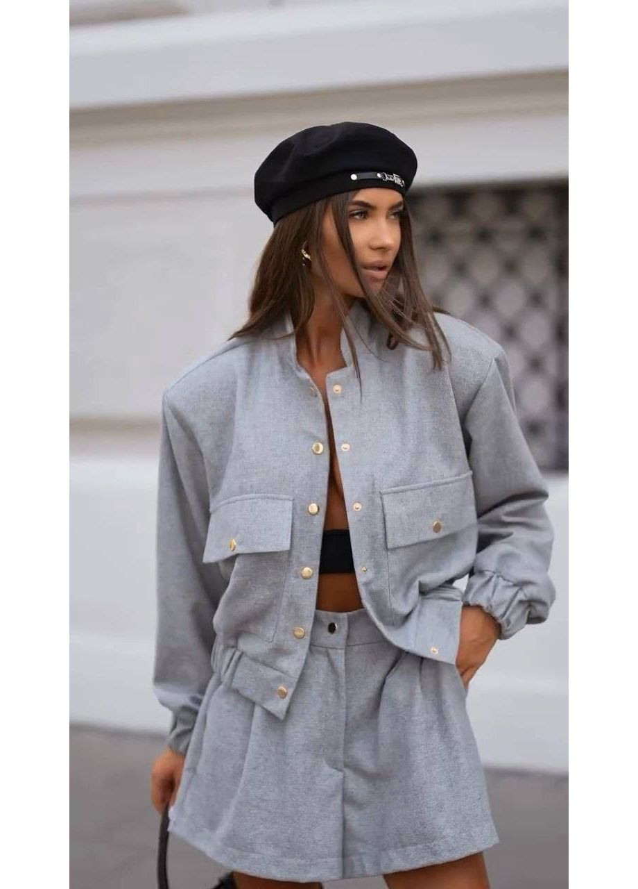 Сірий літній комплект🤍 ( бомбер+шорти) Україна