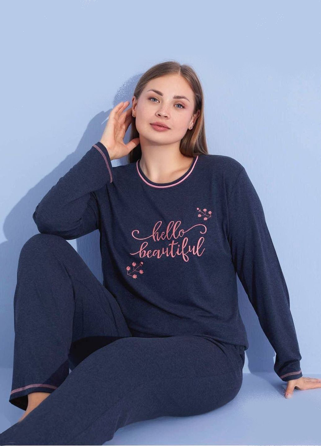 Серо-синяя пижама женская No Brand