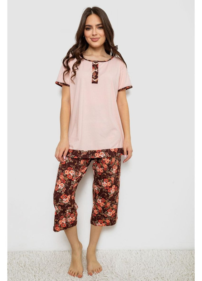 Персикова жіноча піжама з принтом, 243r1602-005 Isik