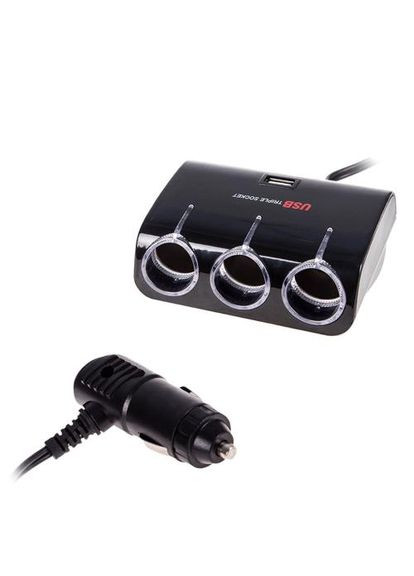 Автомобільний розгалужувач прикурювача VOIN 3 виходу 1USB 1000mA 12/24V (SC-3073) Yantu (359464691)