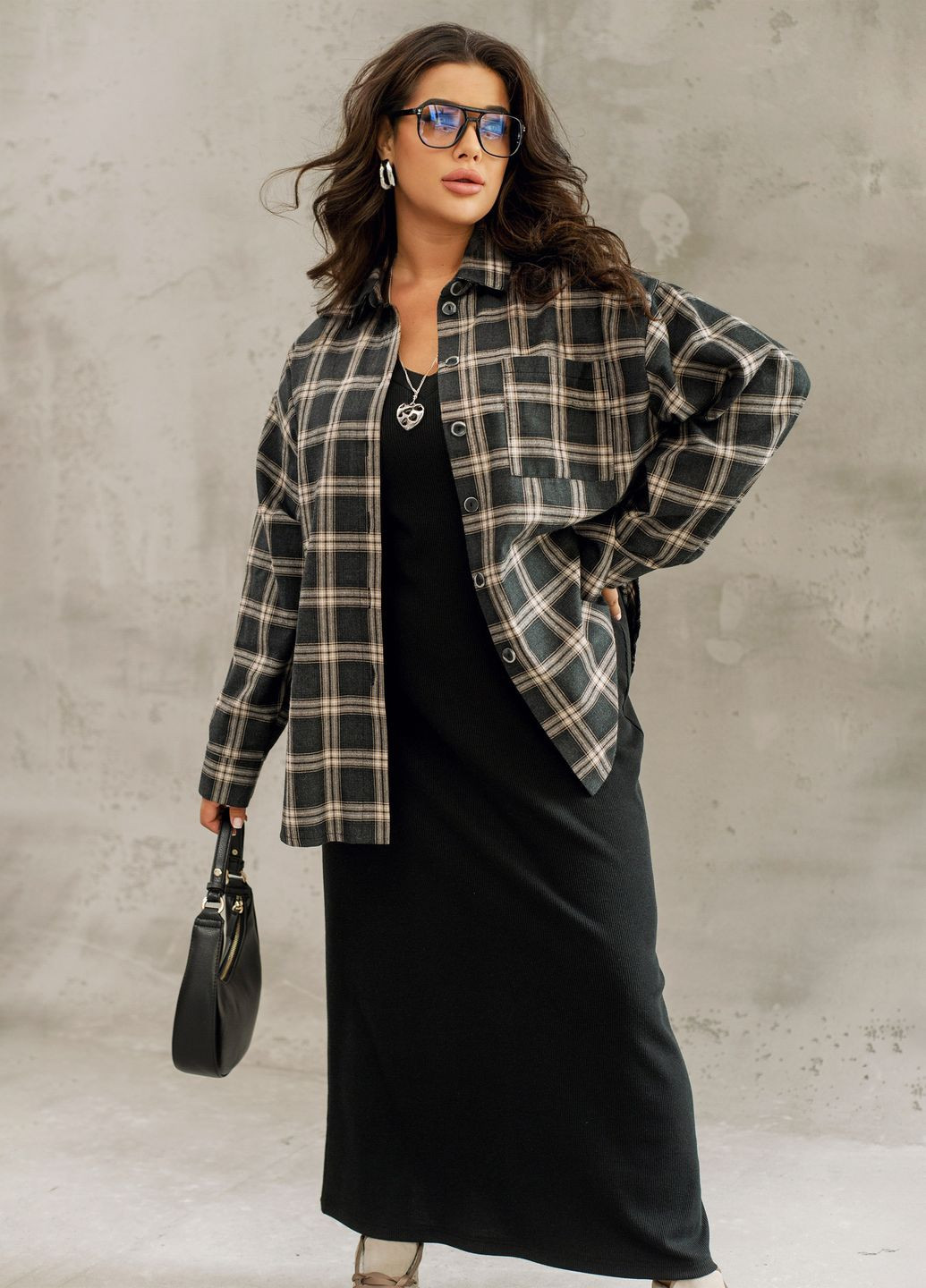 Черная повседневный, кэжуал рубашка в клетку No Brand с длинным рукавом