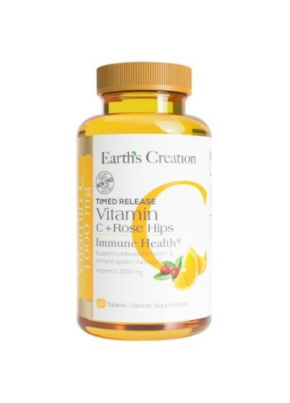 Вітамін С Vitamin C 1000 mg with rose hips 60 таблеток Earth's Creation (303701094)
