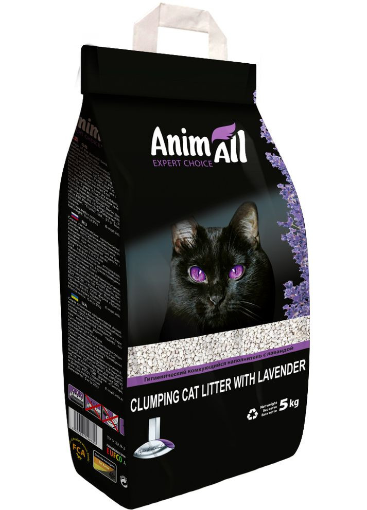 Наповнювач для котячого туалету з ароматом Лаванд Бентонітовий комкуючий 5 кг (6 л) (4820224500836/2000981128760) AnimAll (308976827)