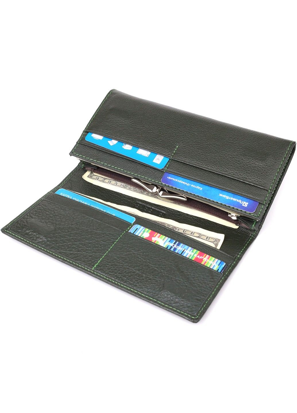 Стильный кошелек у два сложения из натуральной кожи 23066 Зеленый st leather (330642770)