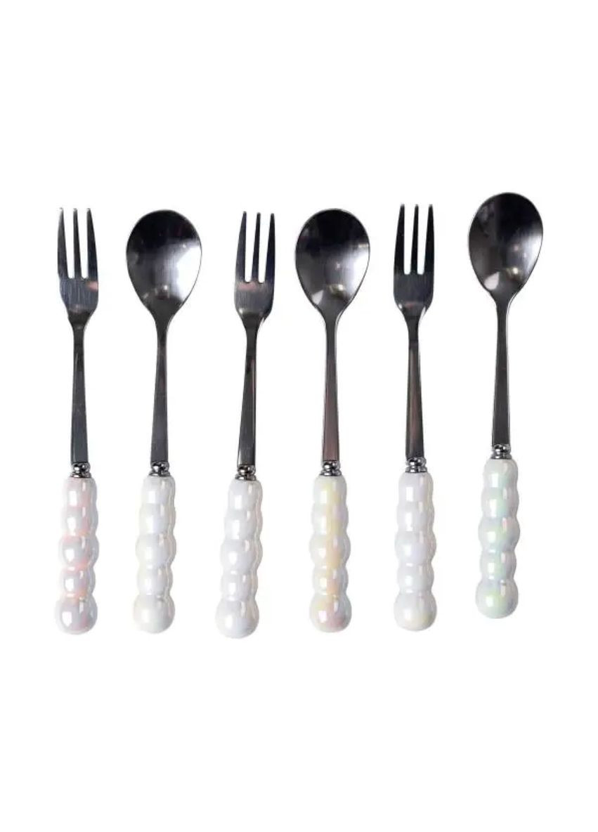 Набор вилок и ложек десертных на 3 персоны с подставкой из фарфора 7 предметов Перламутровый HP-20-62 Yiwu (364988487)