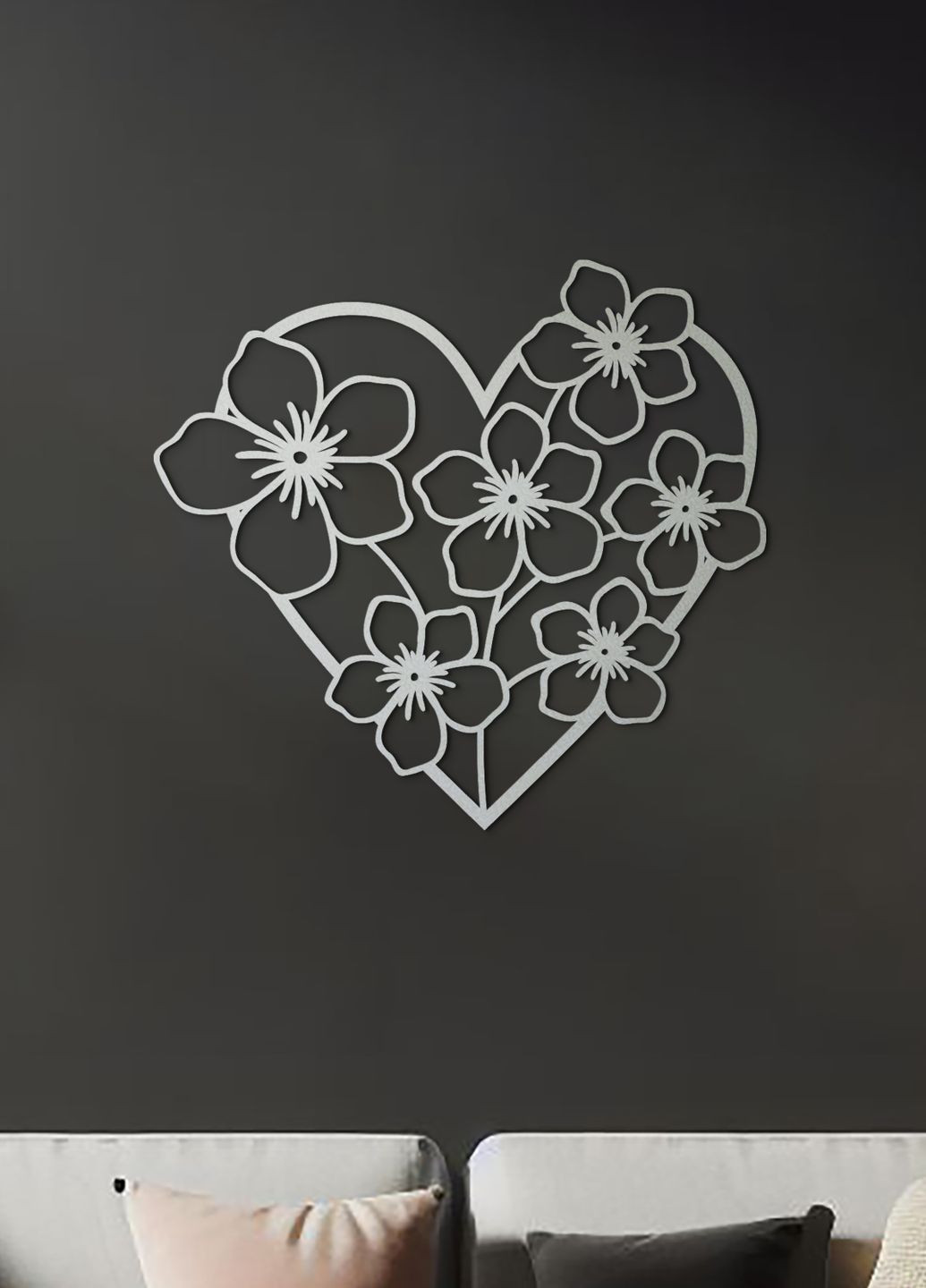 Дерев'яна картина на стіну в спальню, декоративне панно з дерева "Квіткове серце", стиль лофт 60х65 см Woodyard (292112819)