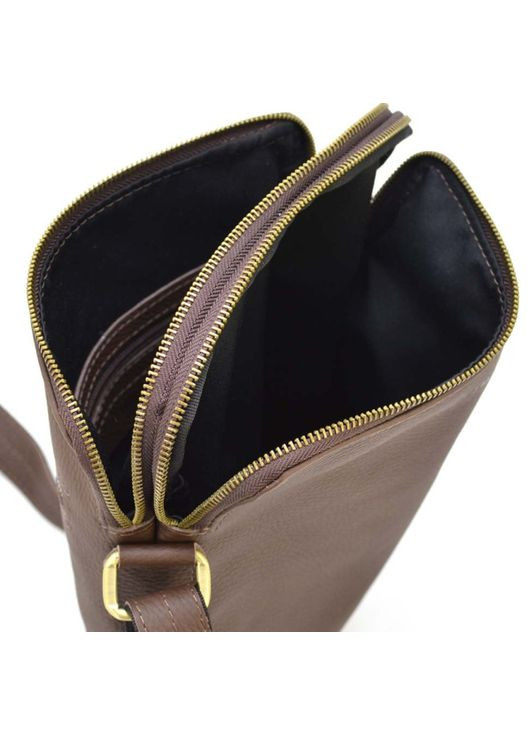 Мужская сумка через плечо из натуральной кожи с дополнительными карманами коричневая TARWA (302315111)