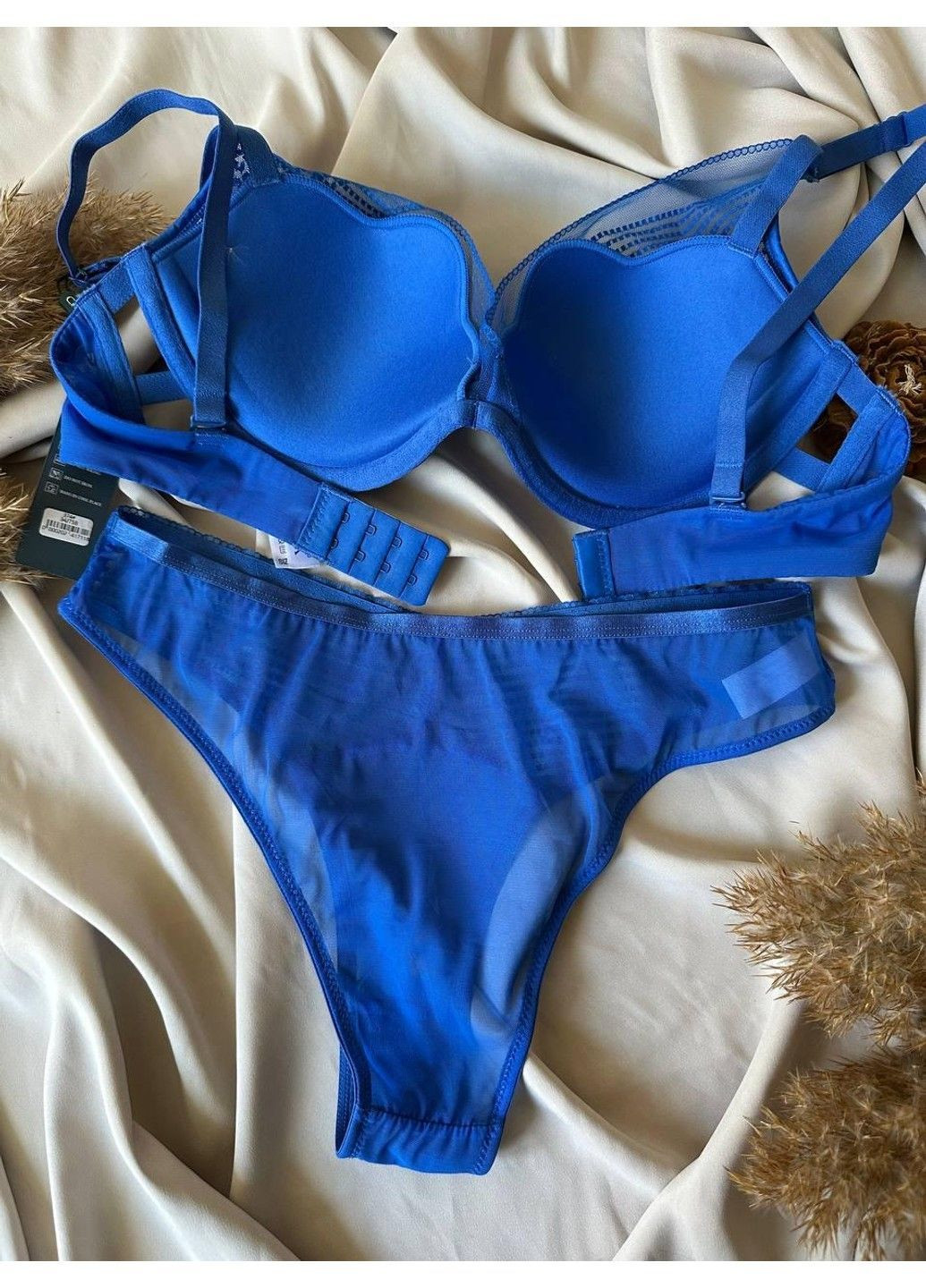 Синий комплект бюстгальтер поролон + трусики танга 374 синий CHLX