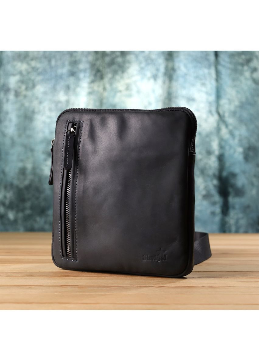 Удобная сумка для мужчин на плечо из натуральной винтажной кожи 23147 Черный Shvigel (362588727)