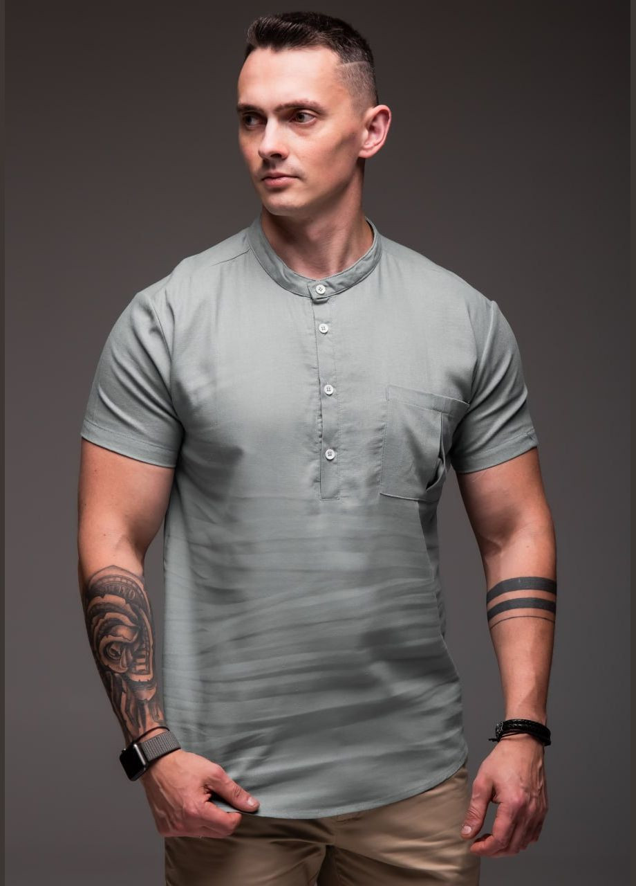 Серая классическая, повседневный, кэжуал рубашка однотонная Vakko