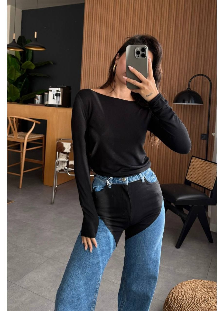 Жіночий чорний лонгслів No Brand (353308487)