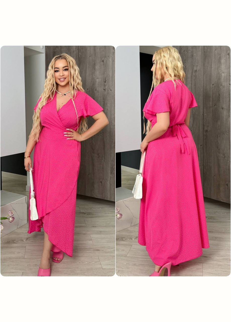 Малинова актуальна та модна сукня з легкої тканини на запах Україна в горошок