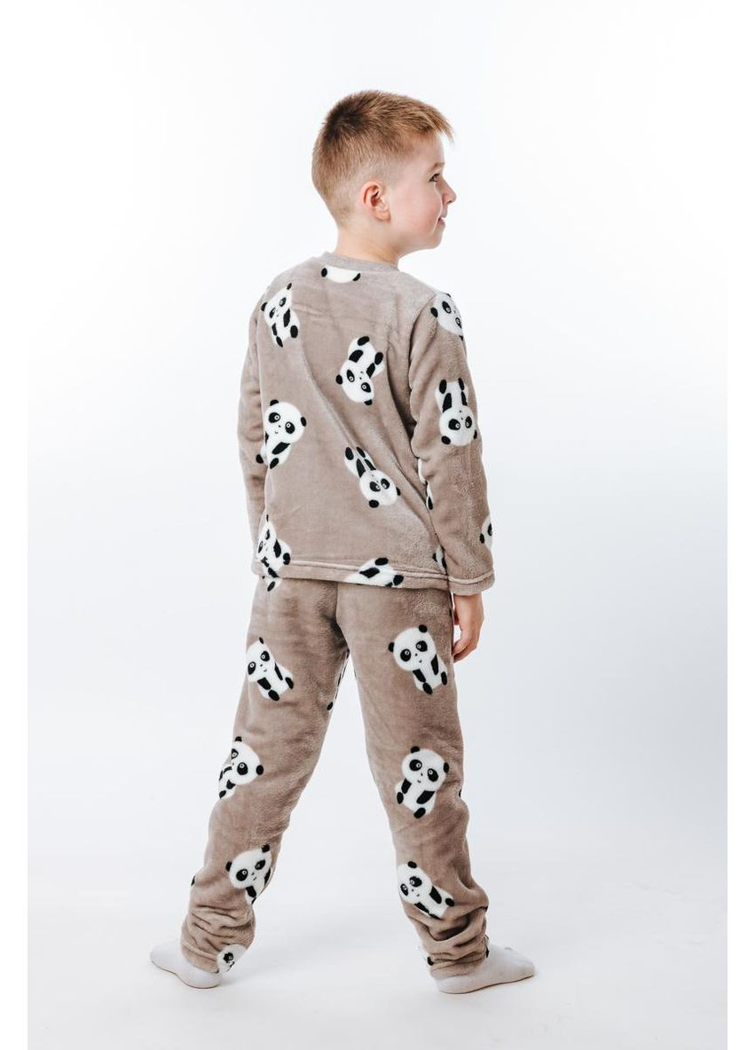 Кавова всесезон дитяча піжама для хлопчика та дівчинки велсофт кавова з ведмежам-пандою костюм домашній тепла кофта та штани кофта + брюки V&V