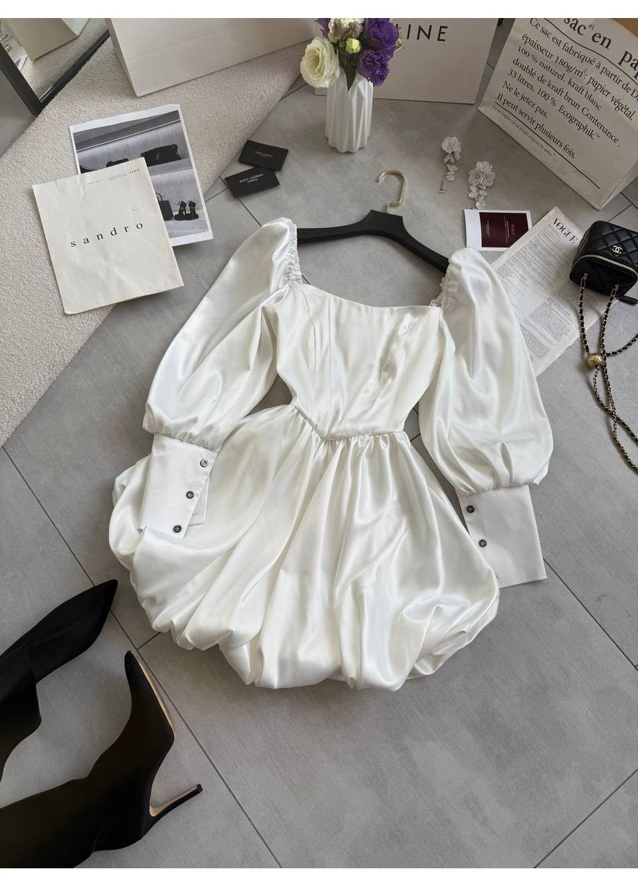 Молочна святковий корсетна сукня з пишною спідницею з королівського атласу — заміри в описі з пишною спідницею Vione однотонна