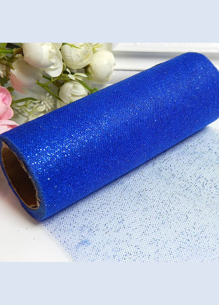 Фатин с блеском, сетчатая лента, 15 см, мелкий глитер, синий No Brand (340486439)
