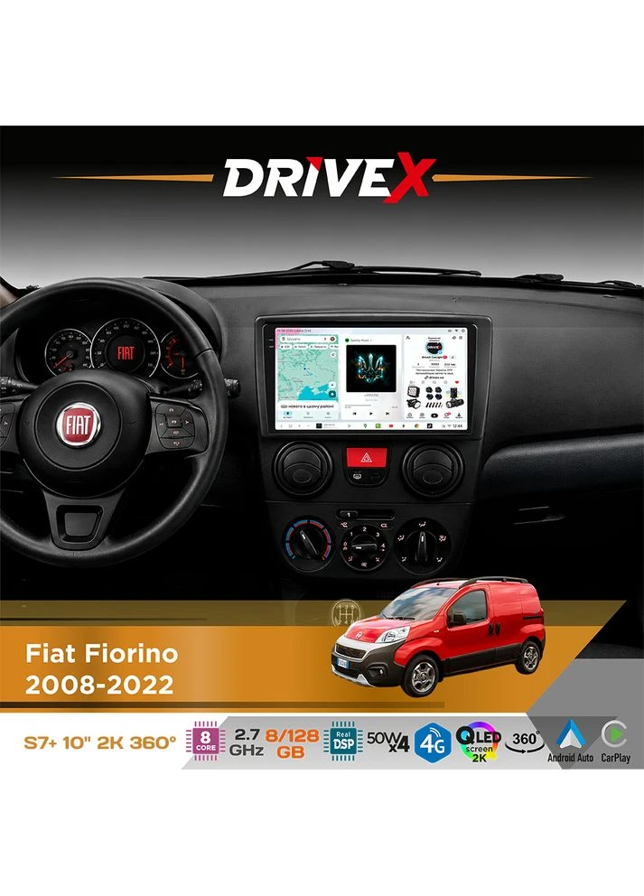 Штатная магнитола для Fiat Fiorino 2008-2022 S7+ 2K QLED 10" Android 8-ядерный 2.7ГГц 8x128Гб SIM-карта 3G/4G AK7808 AB 4x50W DriveX (401893597)