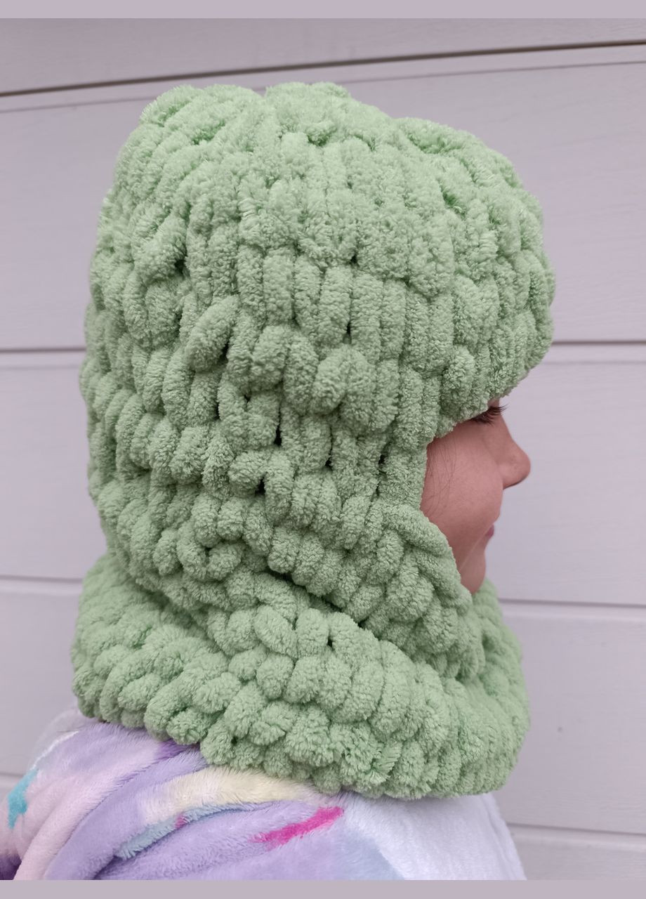 Зеленая детская вязаная балаклава 2 Льва (354331549)