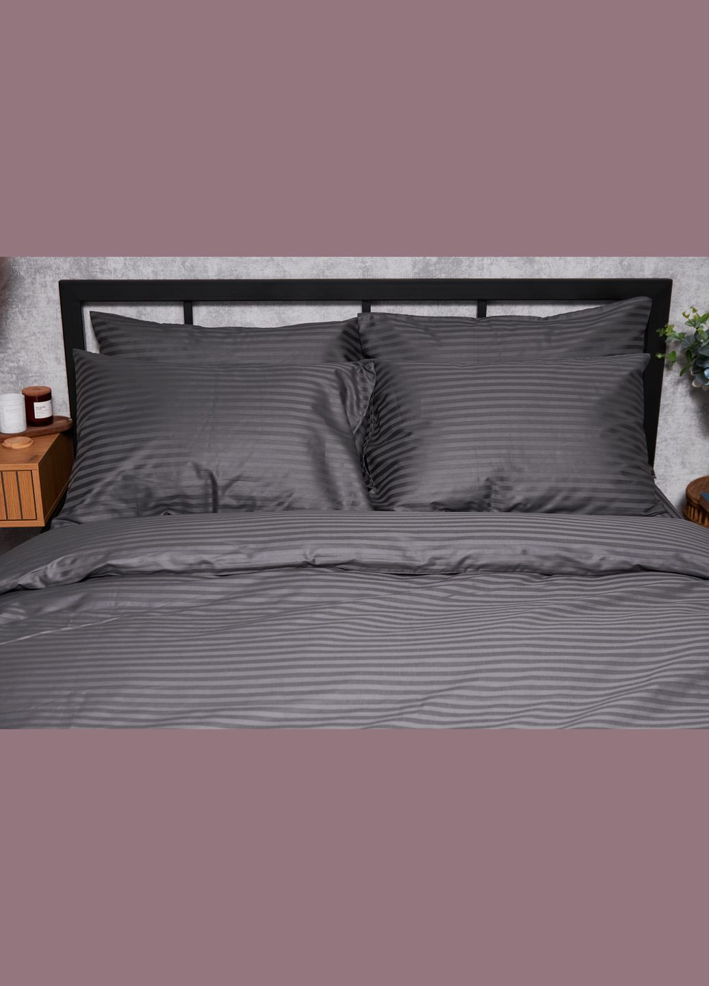 Комплект постельного белья Satin Stripe семейный 160х220х2 наволочки 2х40х60 (MS-820003705) Moon&Star stripe black (288044173)