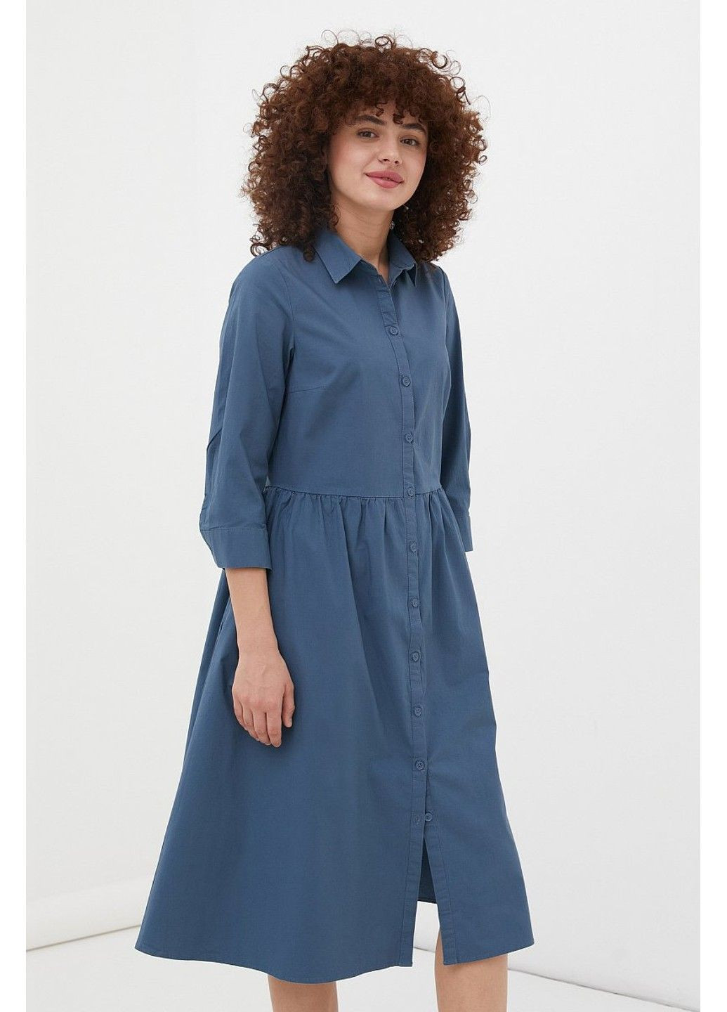 Синее повседневный, кэжуал платье-рубашка fsc110218-105 рубашка, а-силуэт Finn Flare однотонное