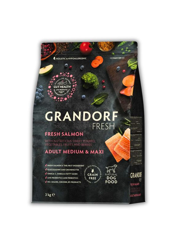 Сухий корм для собак Fresh Лосось з бататом для дорослих собак середніх та великих порід 3 кг Grandorf (350351401)