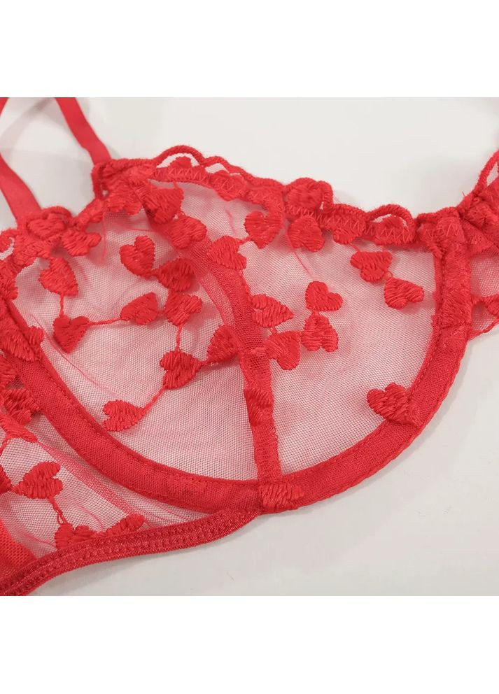 Красный демисезонный сексуальный кружевной комплект белья прозрачный. женское нижнее белье для повседневной носки China