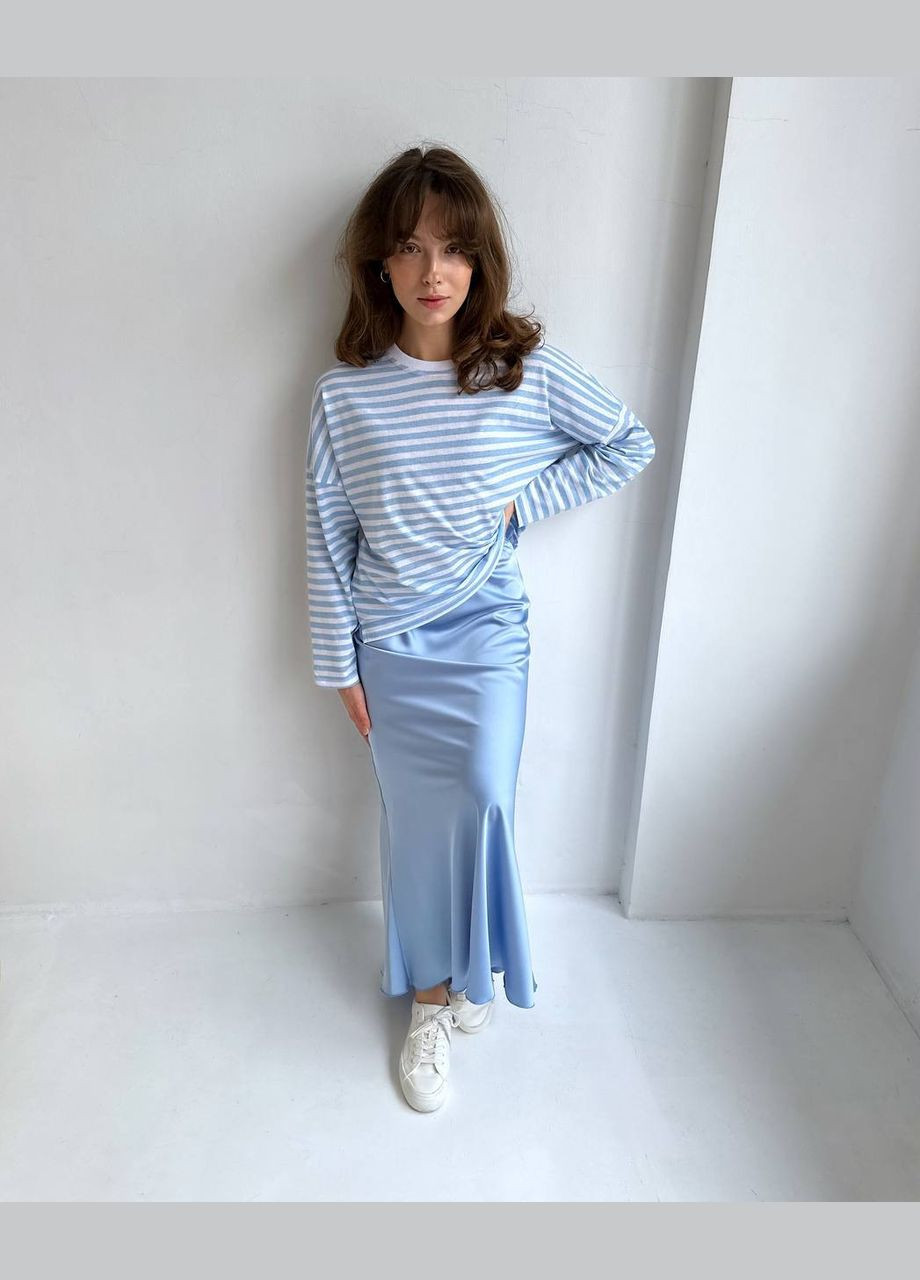 Голубая праздничный, повседневная, кэжуал, вечерний однотонная сатиновая юбка меди на резинке Україна а-силуэта (трапеция)