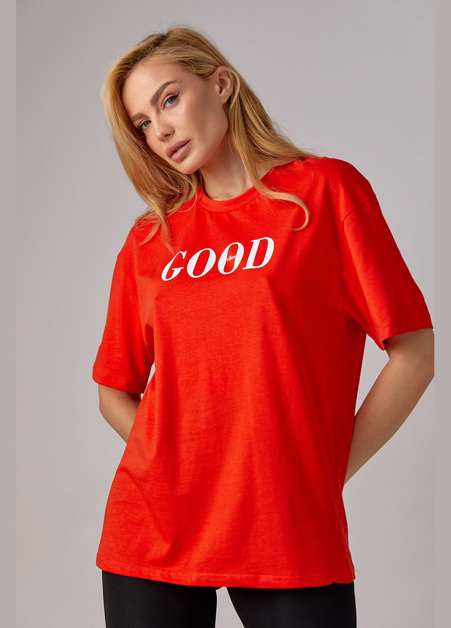 Червона літня трикотажна футболка з написом good vibes - червоний Lurex