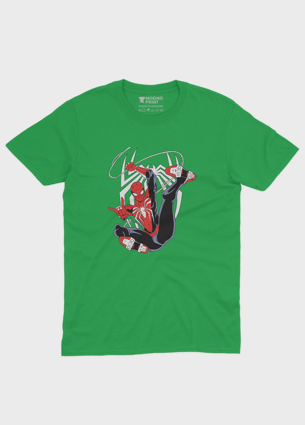 Зеленая демисезонная футболка для мальчика с принтом супергероя - человек-паук (ts001-1-keg-006-014-025-b) Modno