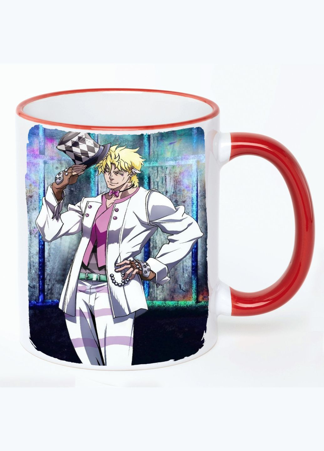 Чашка Невероятные приключения ДжоДжо Аниме #003 (кружка, кружка) Белая с Красной ручкой 330 мл No Brand (322712942)