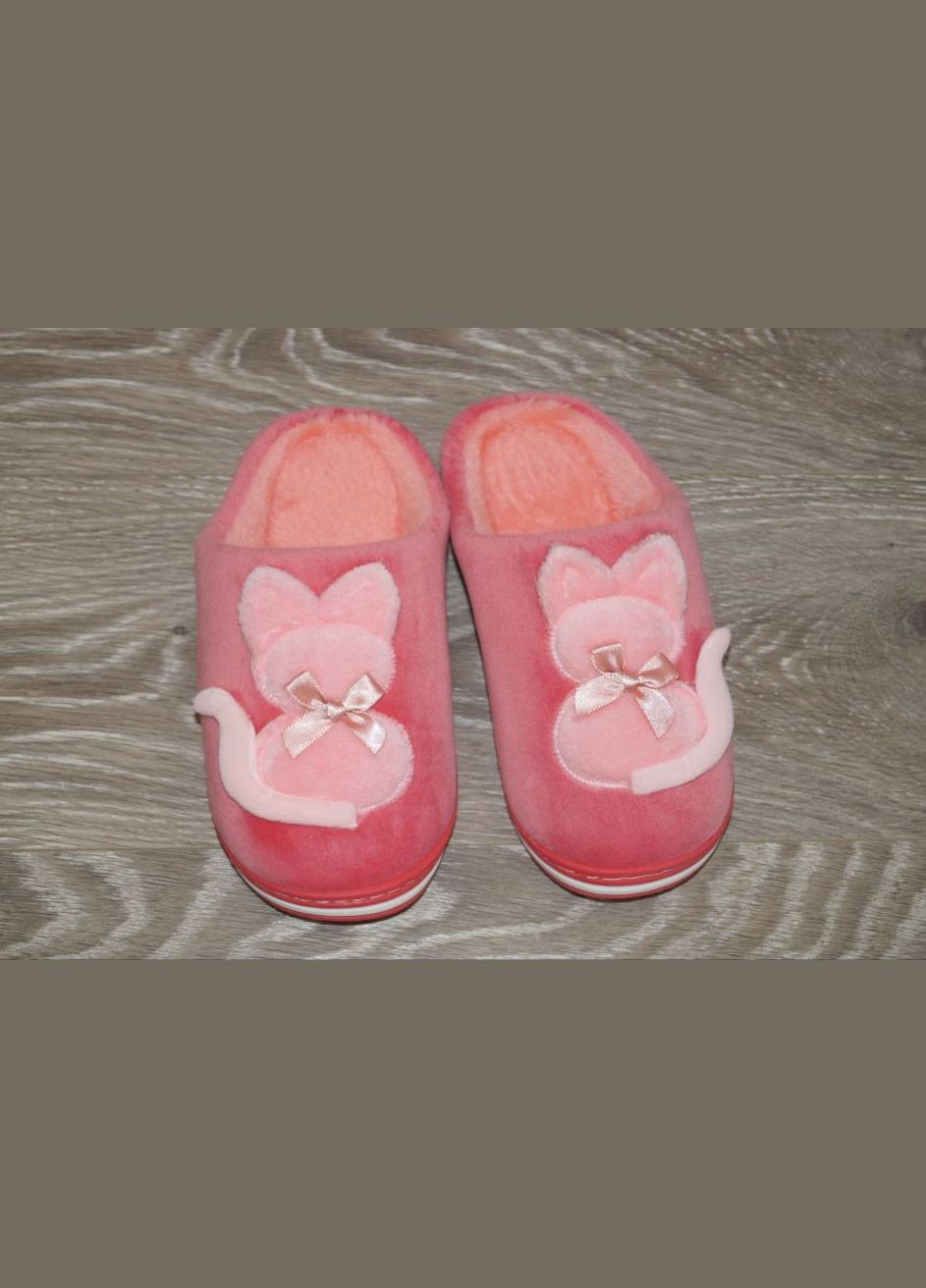 Розовые комнатные тапочки для девочки с аппликацией котенка розовые Lion с аппликацией