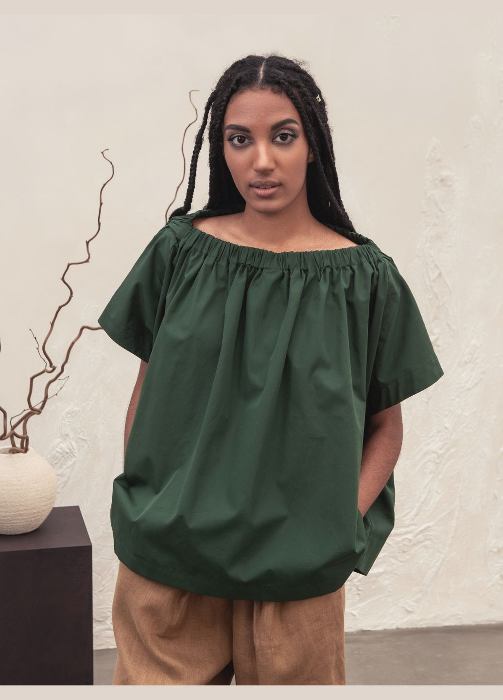 Літній бавовняний топ oversize з еластичною горловиною HankaKohana Linda (323143539)