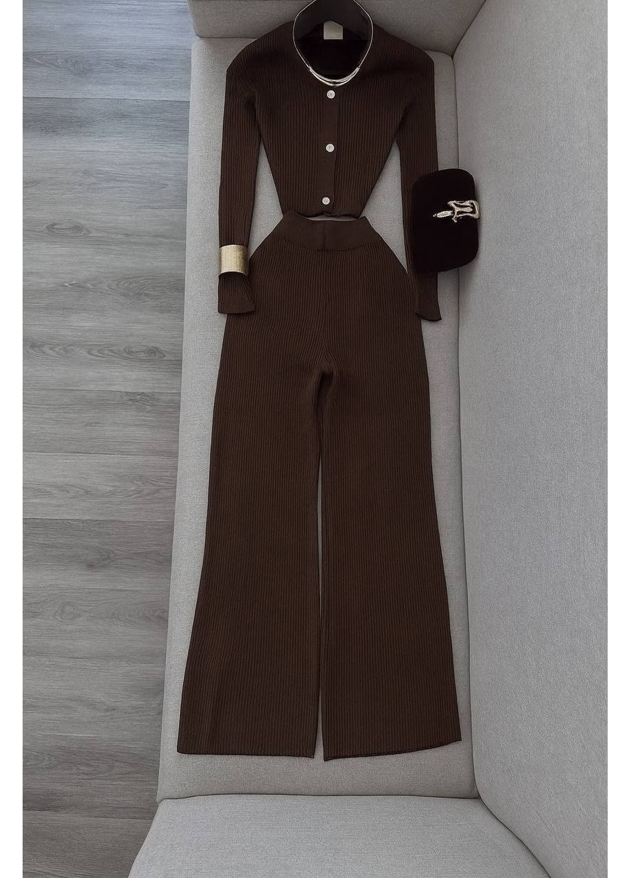 Костюм: топ + брюки шоколадного цвета No Brand Г 1436 583 (372156890)