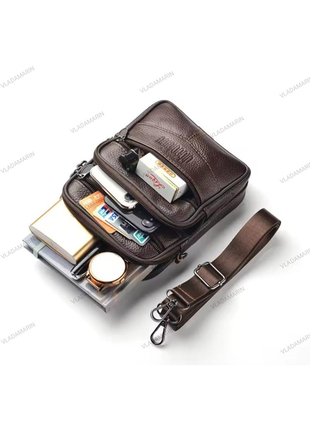 Сумка чоловіча з натуральної шкіри, сумка через плече крос боді,барсетка коричнева No Brand (369959344)